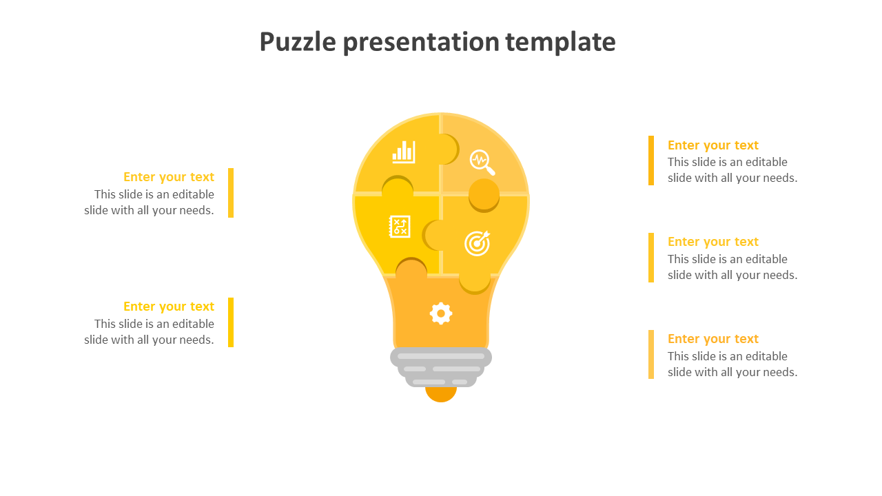 Free - Simple Puzzle Presentation Template Slide Design 5-Node